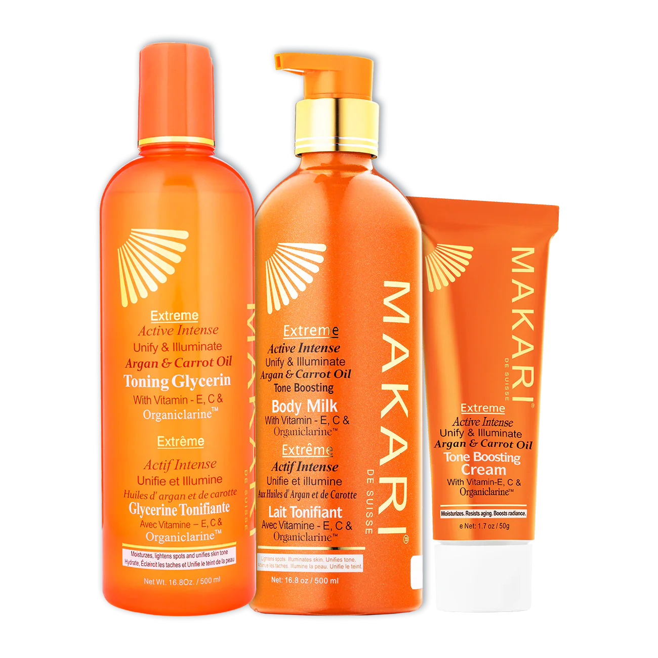 Makari Extreme Carrot and Argan Lotion + Glycerin + Face Cream (3 pc Set)