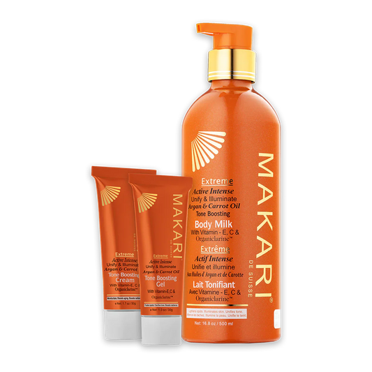 Makari Extreme Argan & Carrot Oil - Body Milk, Tone Boosting Cream and Gel Combo